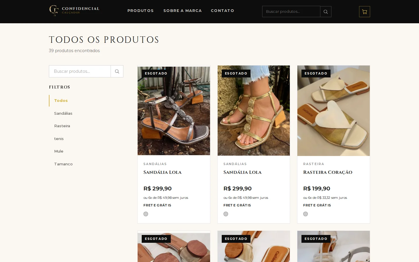 Catálogo de produtos da Confidencial Calçados