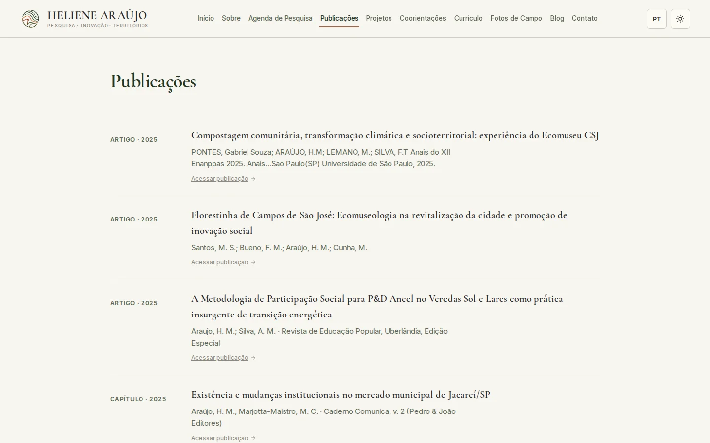 Listagem de publicações acadêmicas