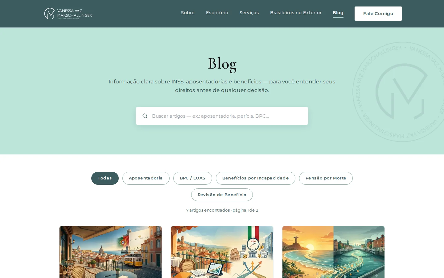 Blog jurídico com filtro por categoria